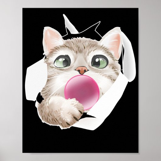 Cat Bubble Gum Cute Feline Poster (Voorkant)