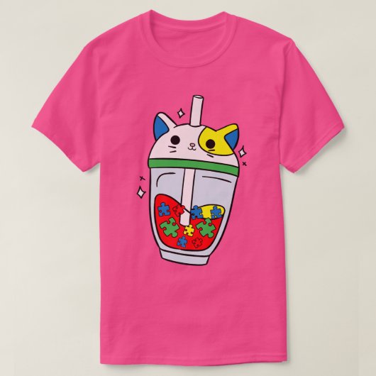 Cat Bubble Tea Autism Awareness Cute Puzzle Piece T-shirt (Design voorkant)