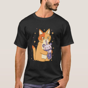 Cat Bubble Tea Cool Retro Fun Weird Bizarre Art T-shirt