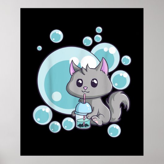 Cat Bubble Tea Gift | Funny Boba Tea Cats Design Poster (Voorkant)