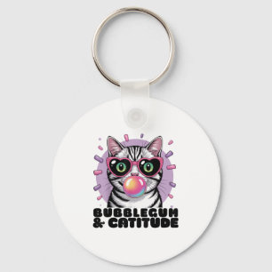 Cat Bubblegum Funny Pop Zonnebril Hart Ogen Sleutelhanger