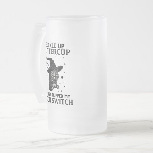Cat Buckle up Buttercup Funny Halloween Cat Lovers Matglas Bierpul (Voorkant links)