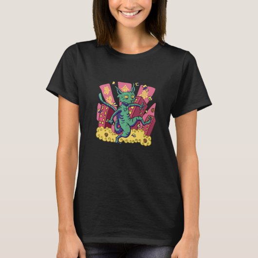 Cat Building Creepy Scary T-shirt (Voorkant)
