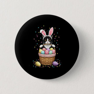 Cat Bunny Ears Eggs Meowy Easter Rabbit Lover Mann Ronde Button 5,7 Cm