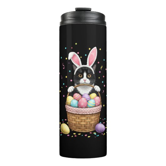 Cat Bunny Ears Eggs Meowy Easter Rabbit Lover Mann Thermosbeker (Voorkant)