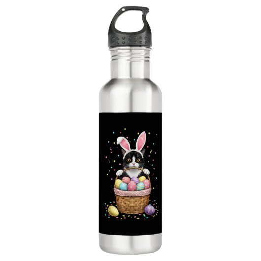 Cat Bunny Ears Eggs Meowy Easter Rabbit Lover Mann Waterfles (Voorkant)
