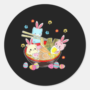 Cat Bunny Ears Ramen Kawaii Paasdag Anime Lover Ronde Sticker