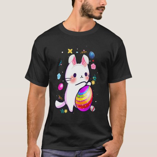 Cat Bunny Rabbit Easter Eggs Basket Egg Hunting Co T-shirt (Voorkant)