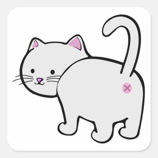 Cat Butt White Vierkante Sticker (Voorkant)