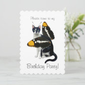 Cat Butterfly Birthday Party Invitation Kaart (Staand voorkant)