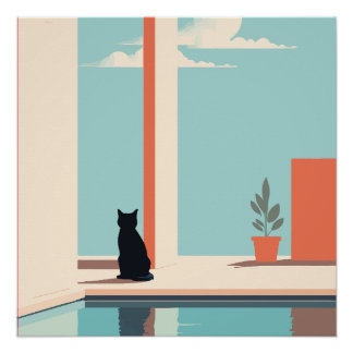 cat by the pool perfect poster