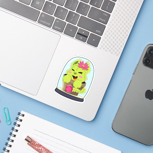 Cat Cactus Sticker (Laptop met iPhone)