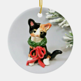 Cat Calico Holiday Ceramic Ornament