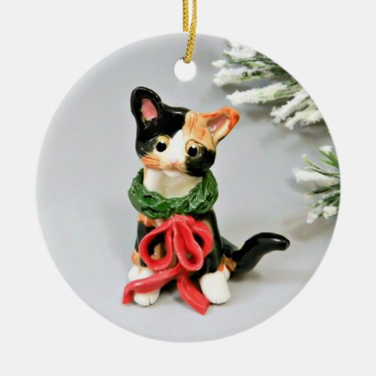Cat Calico Holiday Ceramic Ornament (Voorkant)