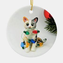 Cat Calico Tabby Holiday Ceramic Ornament