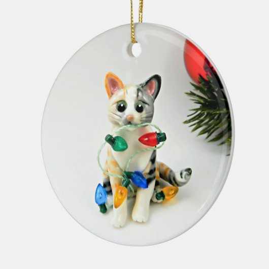 Cat Calico Tabby Holiday Ceramic Ornament (Links)