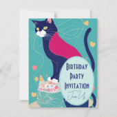 Cat cape verjaardagsfeest uitnodiging turquoise na (Voorkant)