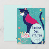Cat cape verjaardagsfeest uitnodiging turquoise na (Voorkant / Achterkant)