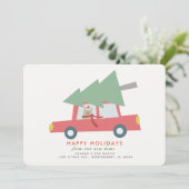 Cat Car Kerstboom Vakantie Verhuisaankondiging Kaart (Staand voorkant)