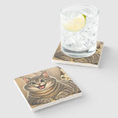 Cat caricature  stenen onderzetter (Zijkant)