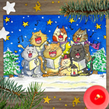 Cat Carol Singers Briefkaart Grappig en Schattige