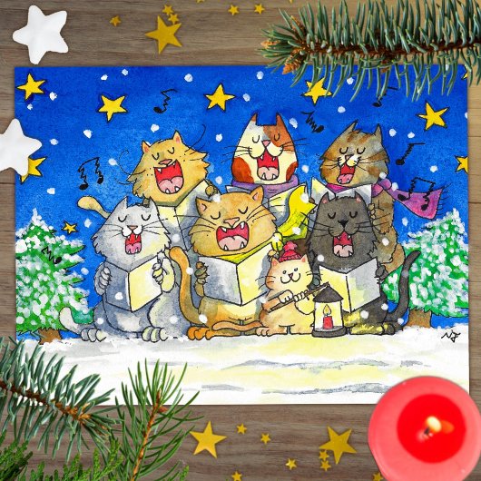 Cat Carol Singers Briefkaart Grappig en Schattige