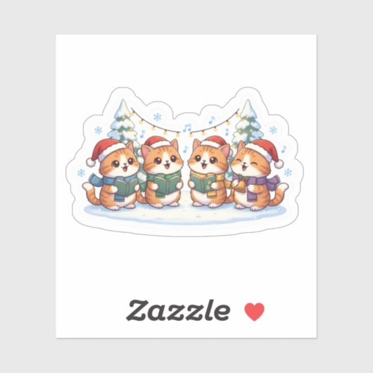 Cat Caroling Crew Singing Christmas Carols Holiday Sticker (Vel)