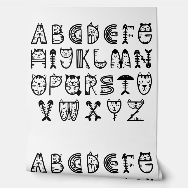 Cat Cartoon alfabetten afdrukken Behang (Afrollen)
