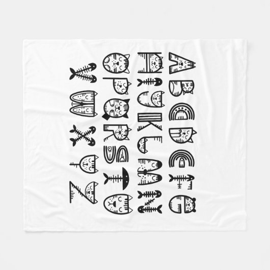 Cat Cartoon alfabetten afdrukken Fleece Deken (Voorkant (Horizontaal))