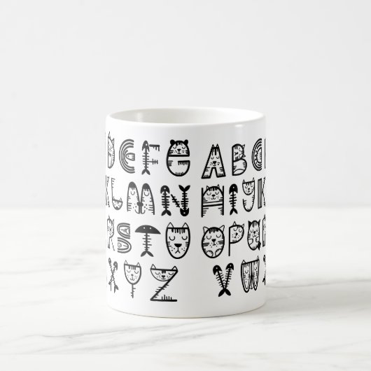 Cat Cartoon alfabetten afdrukken Koffiemok (Center)