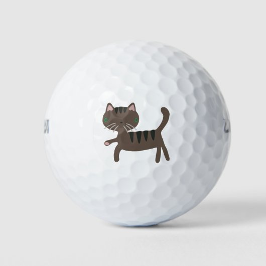 Cat Cartoon Funny Brown Stripes Mammals Pet Golfballen (Voorkant)