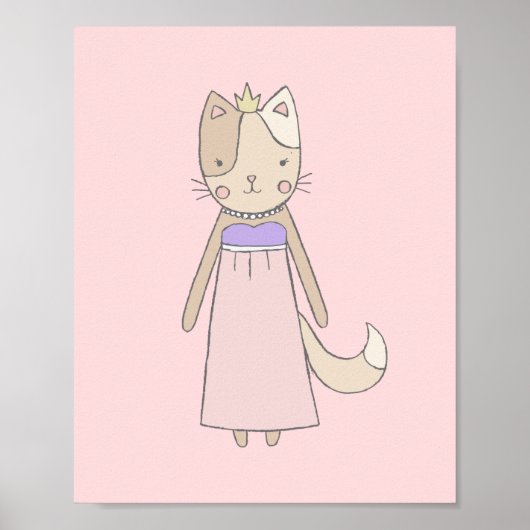 Cat cartoon girl prinses roze crèche poster (Voorkant)
