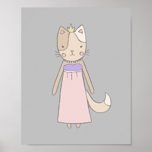 Cat cartoon girl prinses roze crèche poster (Voorkant)