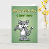 Cat Cartoon-Happy Birthday Kaart (Gele Bloem)