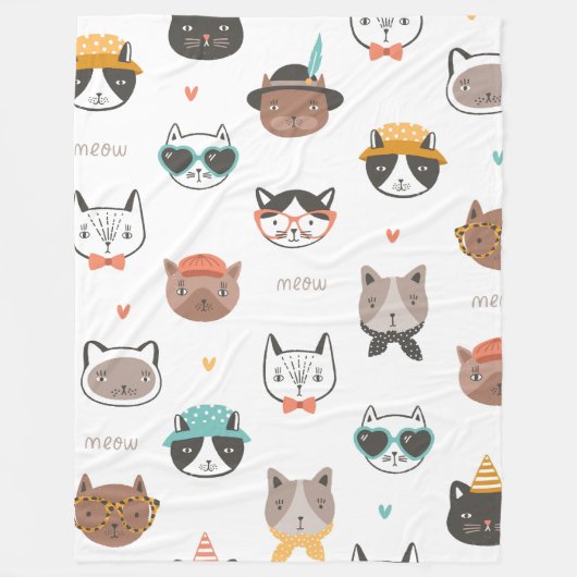 Cat Cartoon Pattern Fleece Deken (Voorkant)