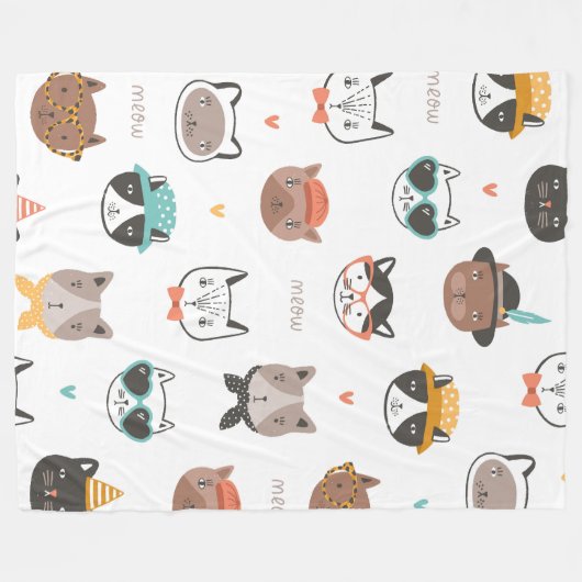 Cat Cartoon Pattern Fleece Deken (Voorkant (Horizontaal))