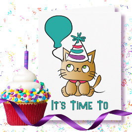 Cat Cartoon Schattige Funny Time to Pawty Birthday Kaart