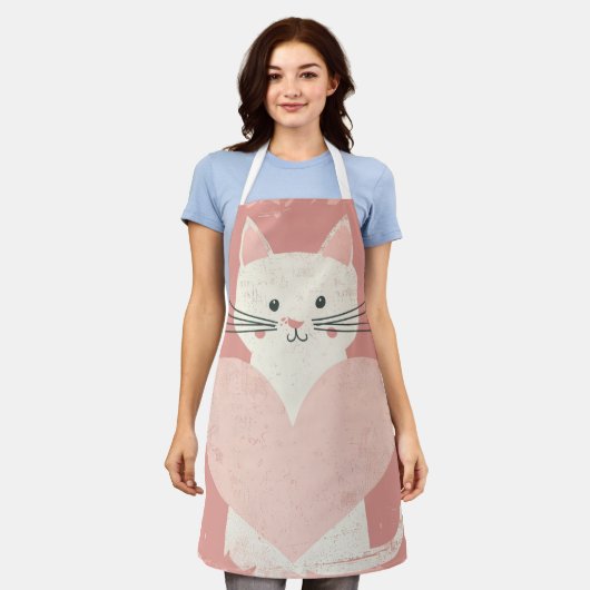  Cat Cartoon Schort met Hart en Roze (Gedragen)