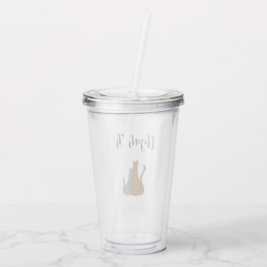 Cat Cartoon Tekening Tabby Katten Elegant Script Acryl Drinkbeker (Achterkant)