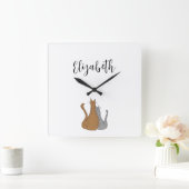 Cat Cartoon Tekening Tabby Katten Kinder Vierkante Klok (Huis)