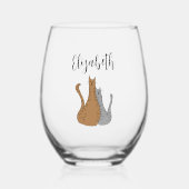 Cat Cartoon Tekening Winking Tabby Katten Wijnglas Zonder Voet (Voorkant)