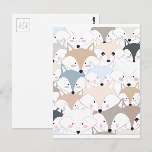 Cat-cartoon-vos- of wolvenpatroon briefkaart (Voorkant / Achterkant)