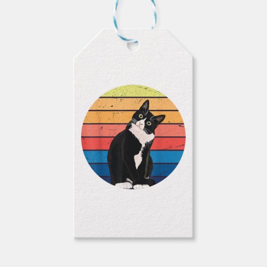 Cat Cat Cat Cat Retro-kleuren voor Dierenvrienden Cadeaulabel (Voorkant)