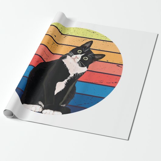 Cat Cat Cat Cat Retro-kleuren voor Dierenvrienden Cadeaupapier (Uitgerold)