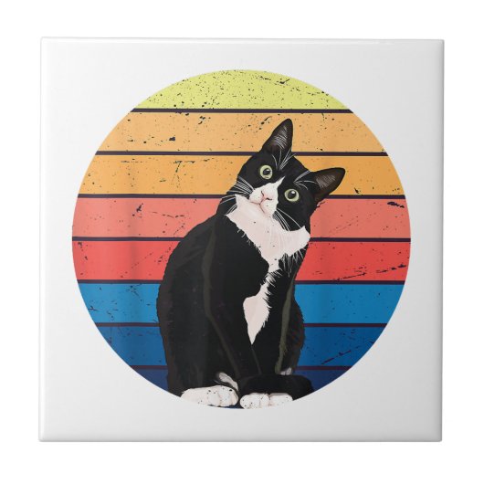 Cat Cat Cat Cat Retro-kleuren voor Dierenvrienden Tegeltje (Voorkant)