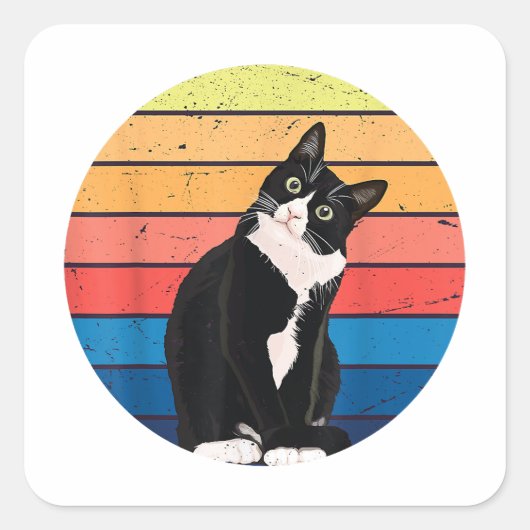 Cat Cat Cat Cat Retro-kleuren voor Dierenvrienden Vierkante Sticker (Voorkant)