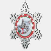 Cat Cat Cat Red Pawprint eerste kerstdag Tin Sneeuwvlok Ornament (Rechts)