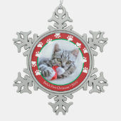 Cat Cat Cat Red Pawprint eerste kerstdag Tin Sneeuwvlok Ornament (Voorkant)