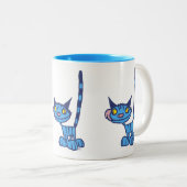 Cat Cat Cool Blue Cartoon Tweekleurige Koffiemok (Voorkant rechts)