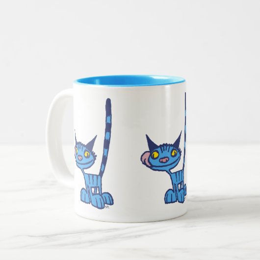 Cat Cat Cool Blue Cartoon Tweekleurige Koffiemok (Voorkant links)